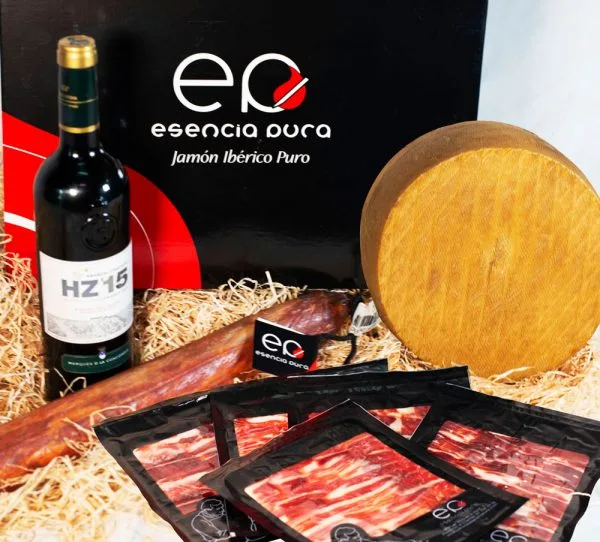 jamón ibérico de bellota cortado a cuchillo, lomo, queso y vino